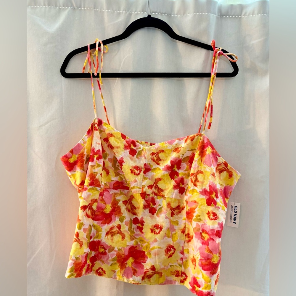 Old Navy Yellow & Pink Floral Tie-Strap Camisole